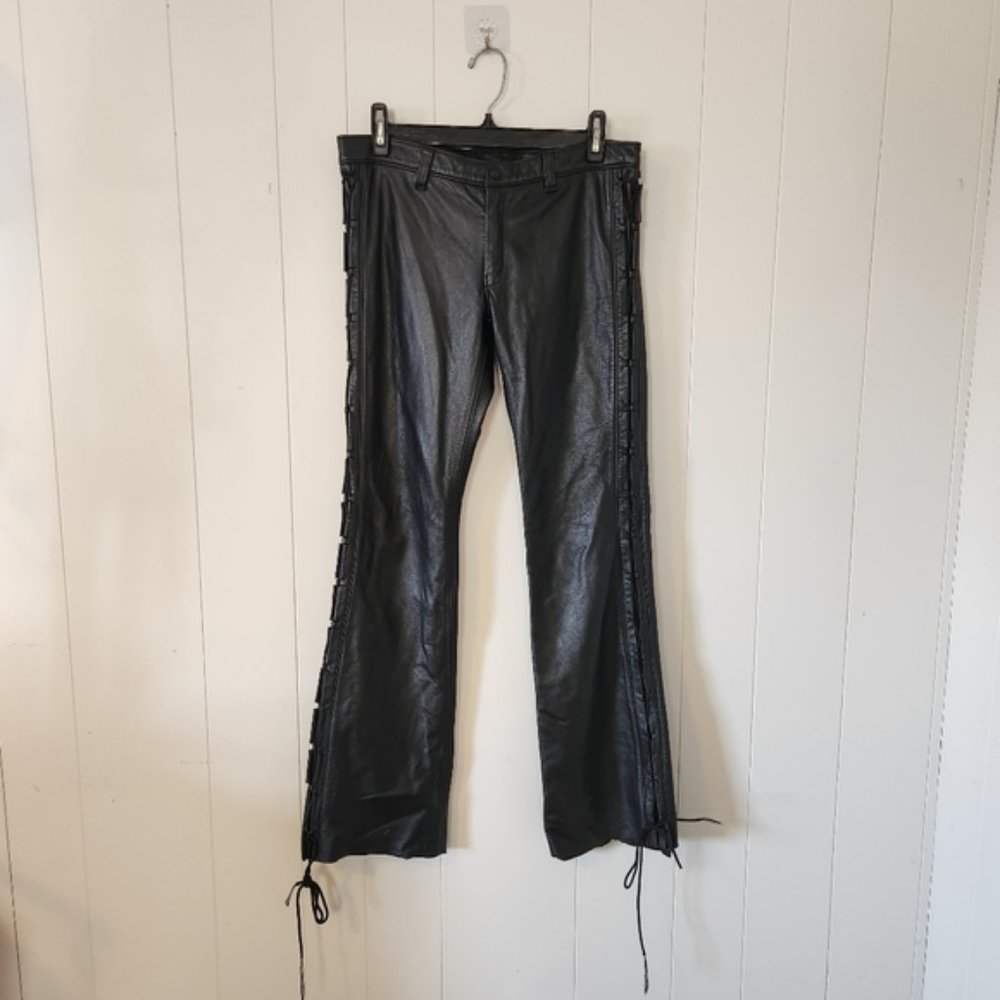 Rottweiler Motorcycle Leather Lace-Up Bootcut Moto Riding Pants Leathers Womens